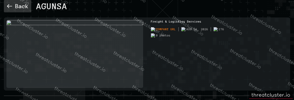Leak-site post naming AGUNSA, captured by ThreatCluster