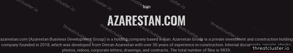 Leak-site post naming azarestan.com, captured by ThreatCluster