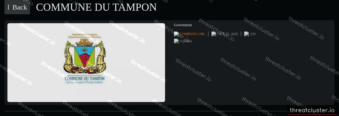 Leak-site post naming Commune Du Tampon, captured by ThreatCluster