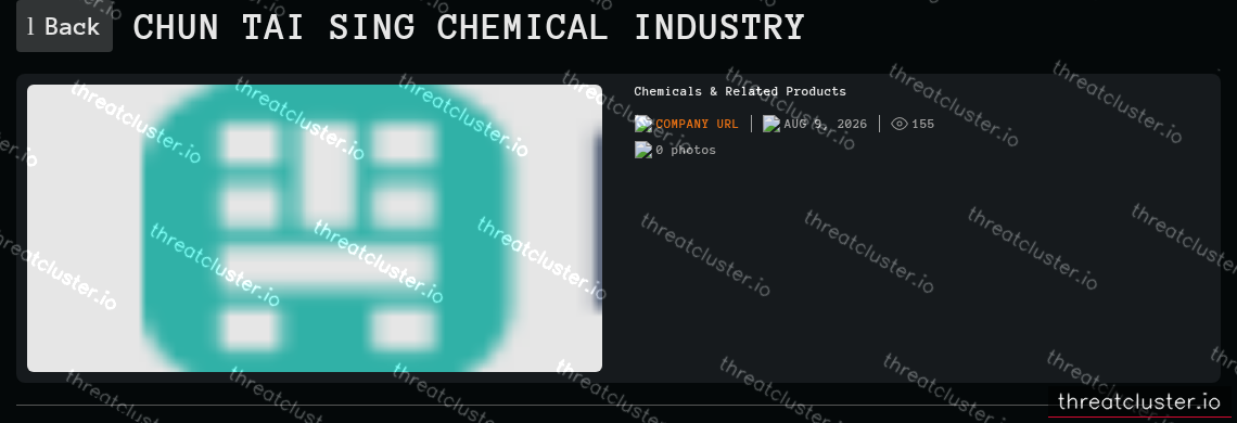 Leak-site post naming Chun Tai Sing Chemical Industry, captured by ThreatCluster