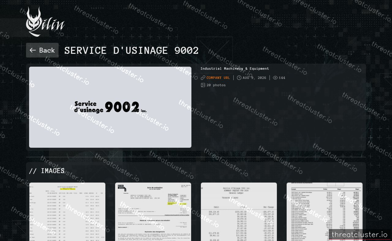 Leak-site post naming Service d'usinage 9002, captured by ThreatCluster