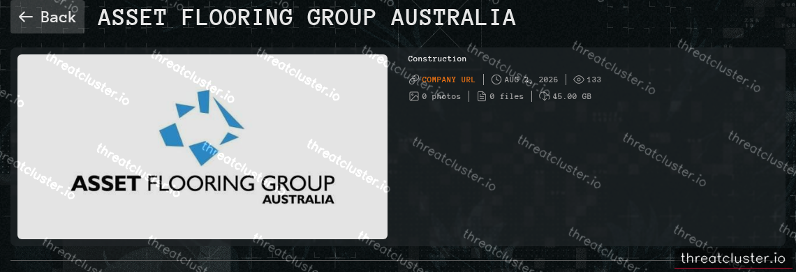 Leak-site post naming Asset Flooring Group Australia, captured by ThreatCluster