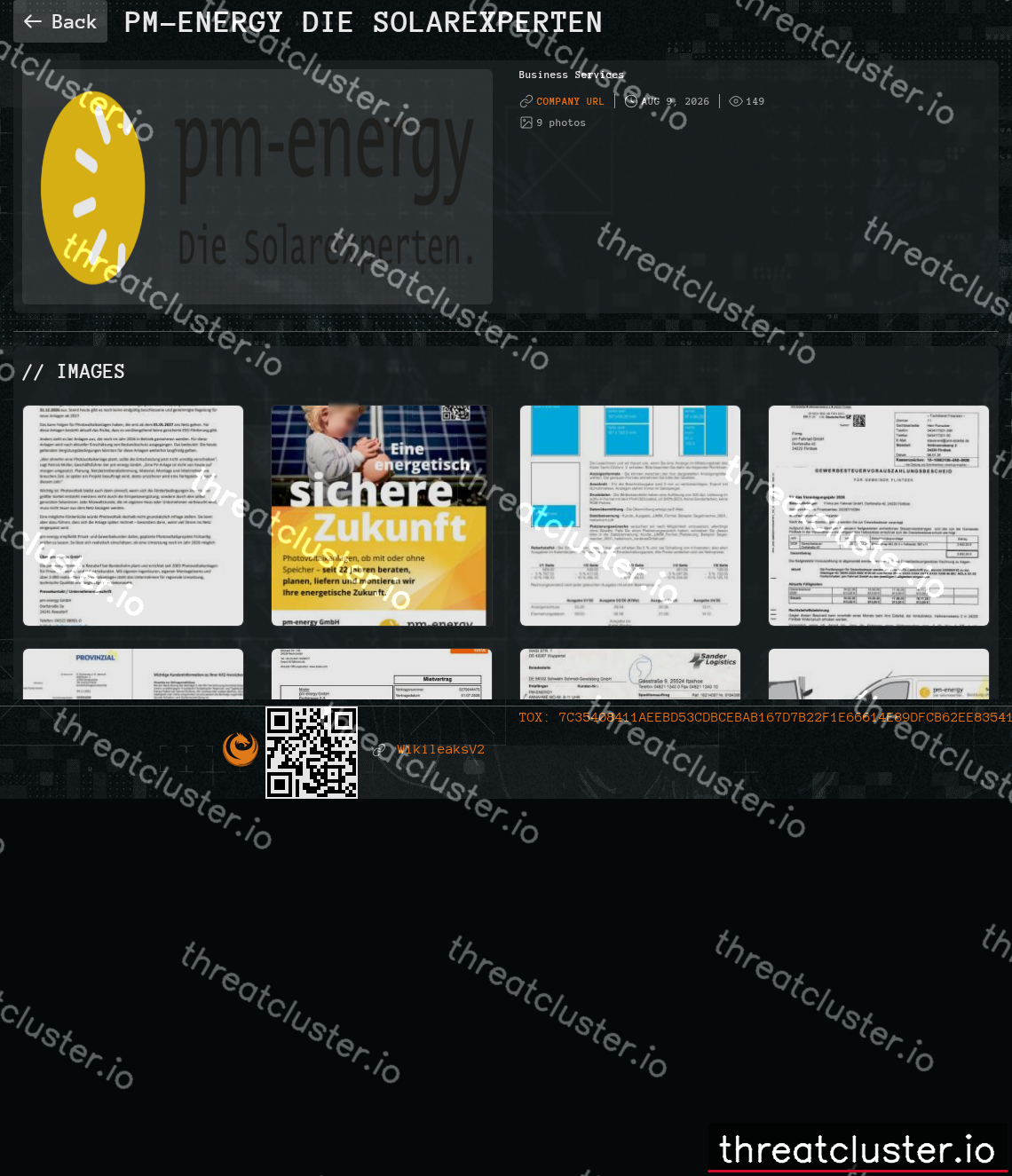 Leak-site post naming pm-energy Die Solarexperten, captured by ThreatCluster