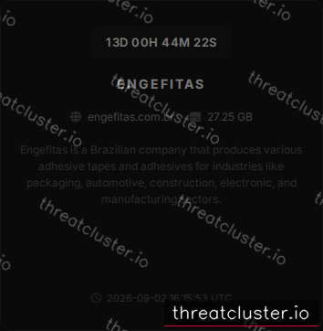 Leak-site post naming Engefitas, captured by ThreatCluster