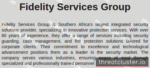 Leak-site post naming Fidelity Services Group, captured by ThreatCluster