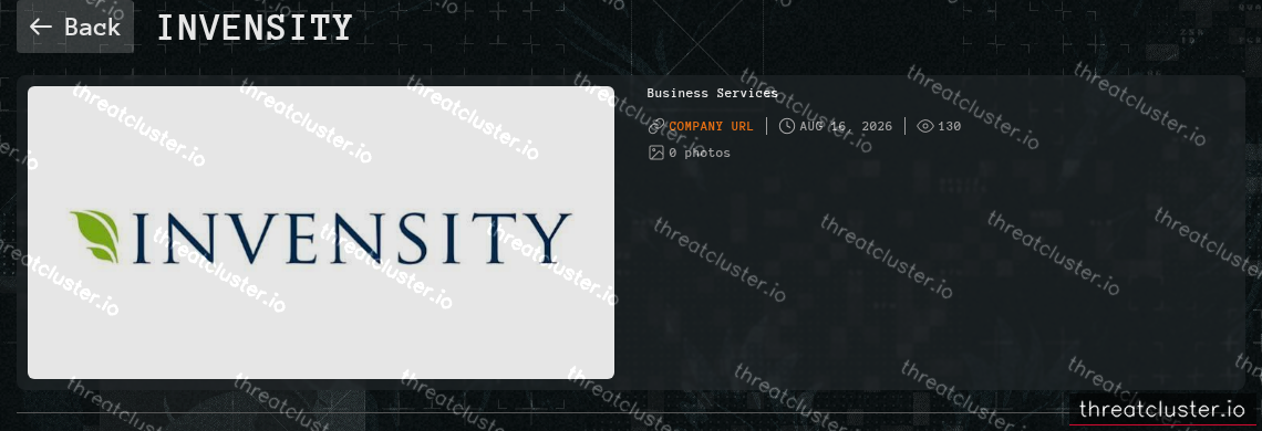 Leak-site post naming INVENSITY, captured by ThreatCluster