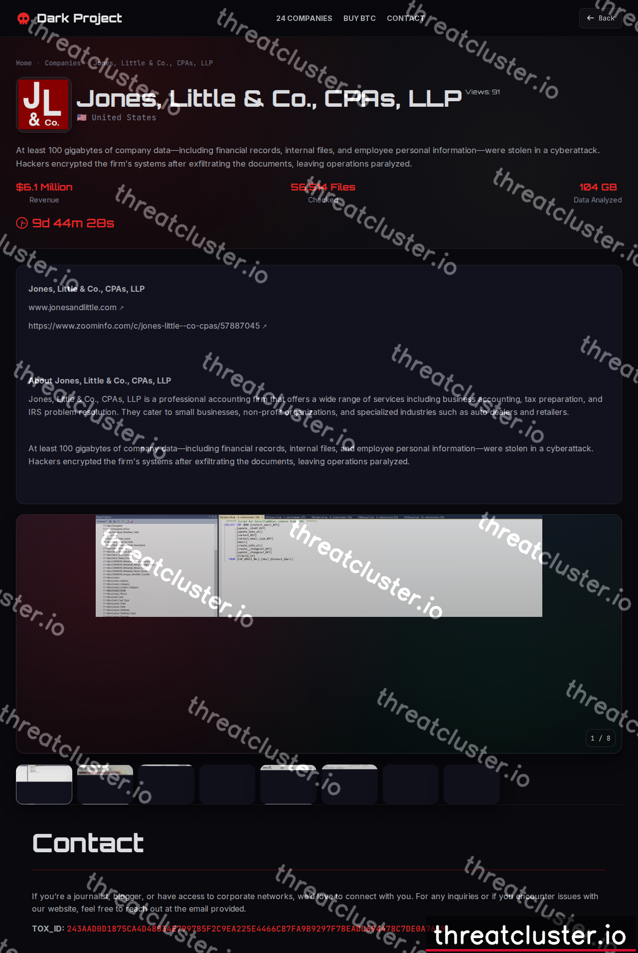 Leak-site post naming Pump Engineering Company, captured by ThreatCluster