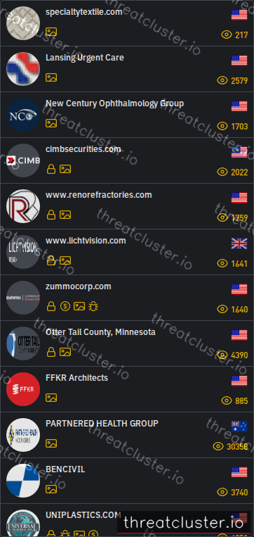 Leak-site post naming specialtytextile.com, captured by ThreatCluster