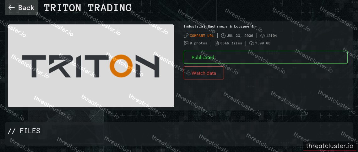 Leak-site post naming Triton Trading, captured by ThreatCluster