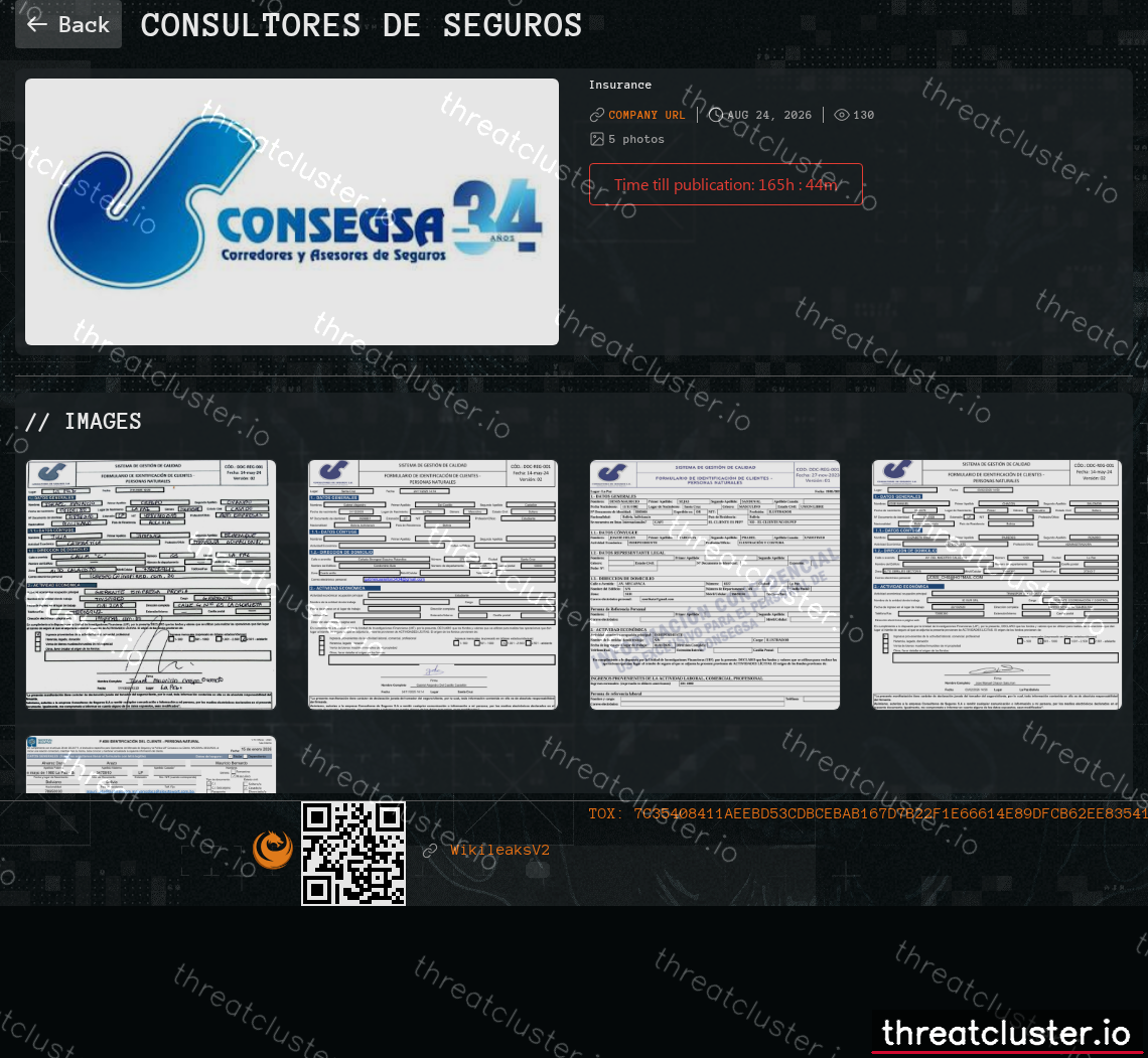 Leak-site post naming Consultores de Seguros, captured by ThreatCluster