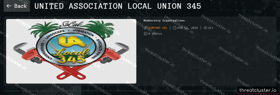 Leak-site post naming United Association Local Union 345, captured by ThreatCluster