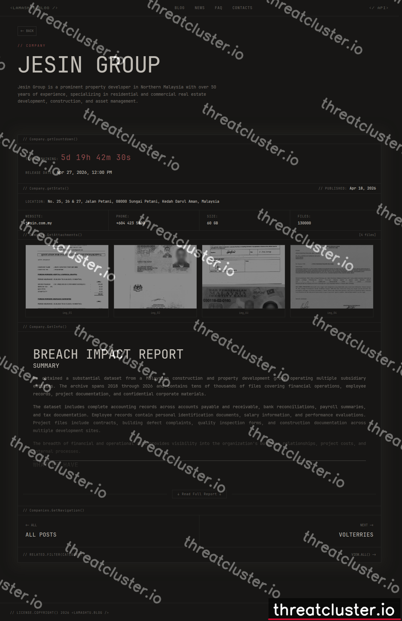 Leak-site post naming Jesin Group, captured by ThreatCluster
