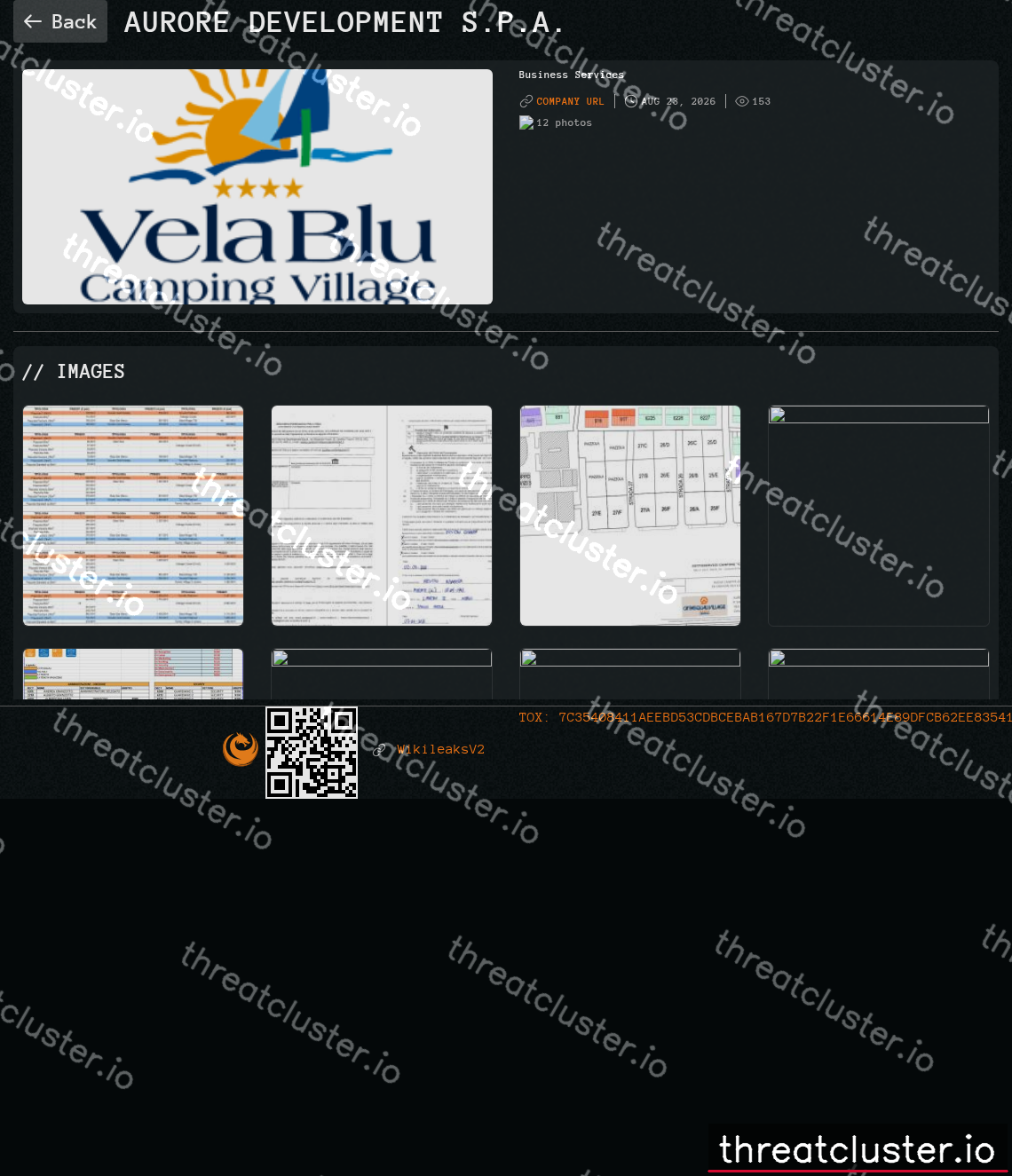 Leak-site post naming Aurore Development S.p.A., captured by ThreatCluster