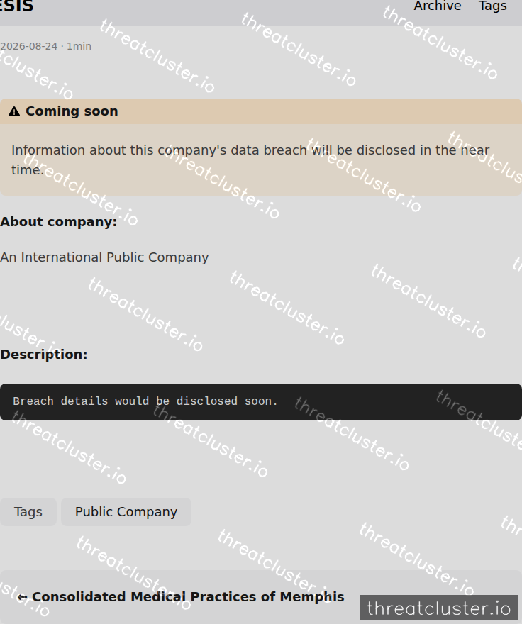 Leak-site post naming S*******, captured by ThreatCluster