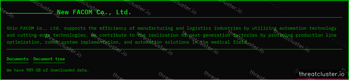 Leak-site post naming New FACOM Co., Ltd., captured by ThreatCluster