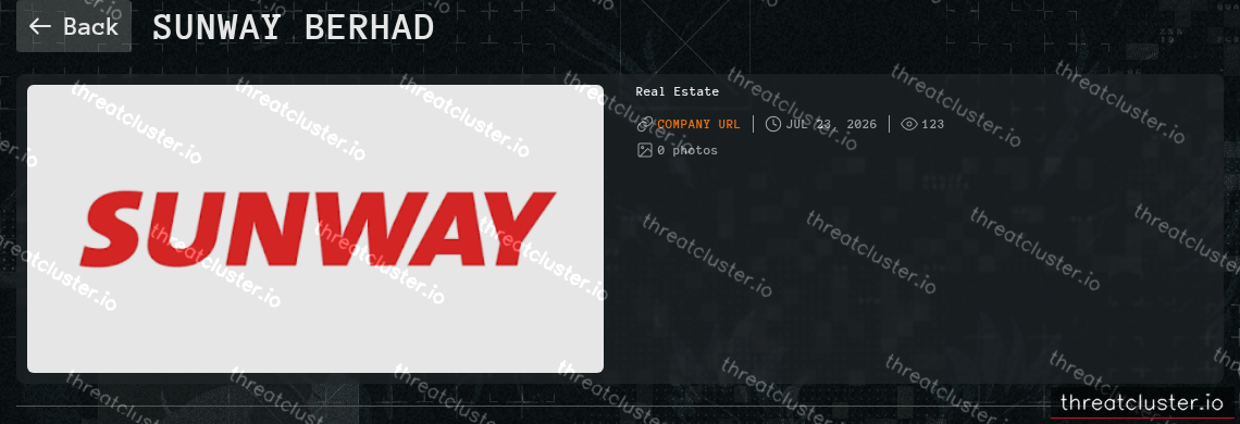 Leak-site post naming Sunway Berhad, captured by ThreatCluster