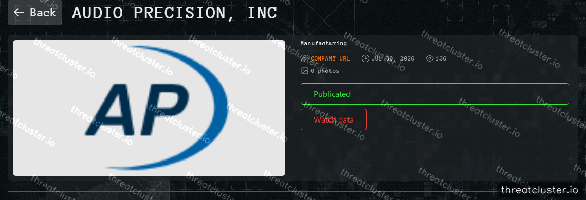 Leak-site post naming Audio Precision, Inc, captured by ThreatCluster