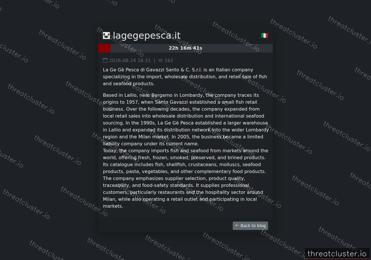 Leak-site post naming lagegepesca.it, captured by ThreatCluster