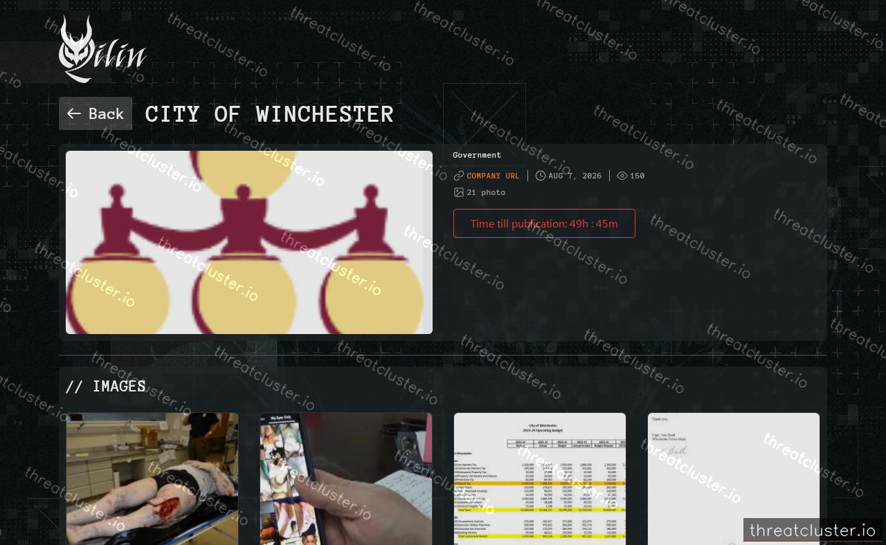 Leak-site post naming City of Winchester, captured by ThreatCluster