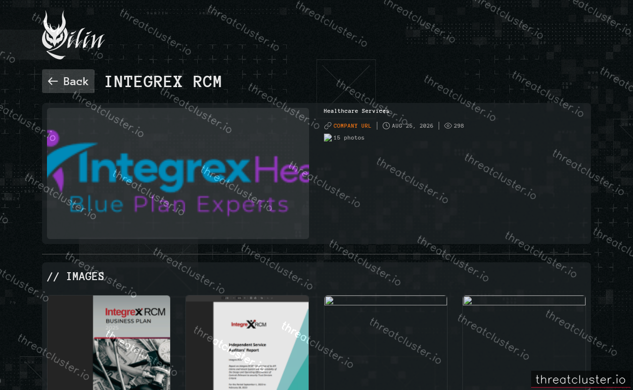 Leak-site post naming Integrex RCM, captured by ThreatCluster