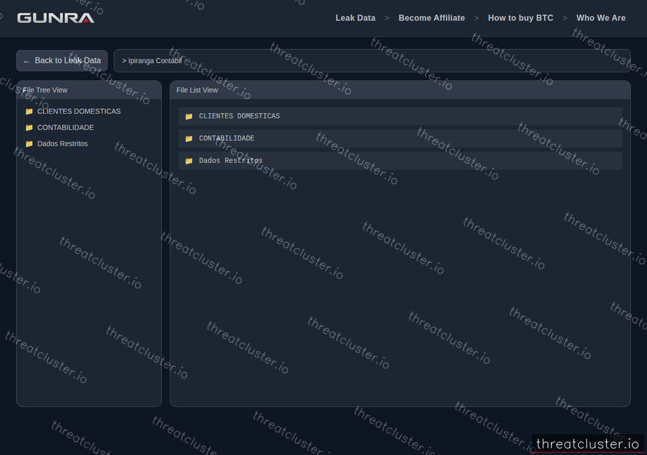 Leak-site post naming Ipiranga Contábil, captured by ThreatCluster