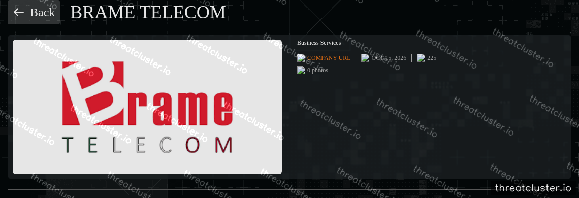 Leak-site post naming Brame Telecom, captured by ThreatCluster