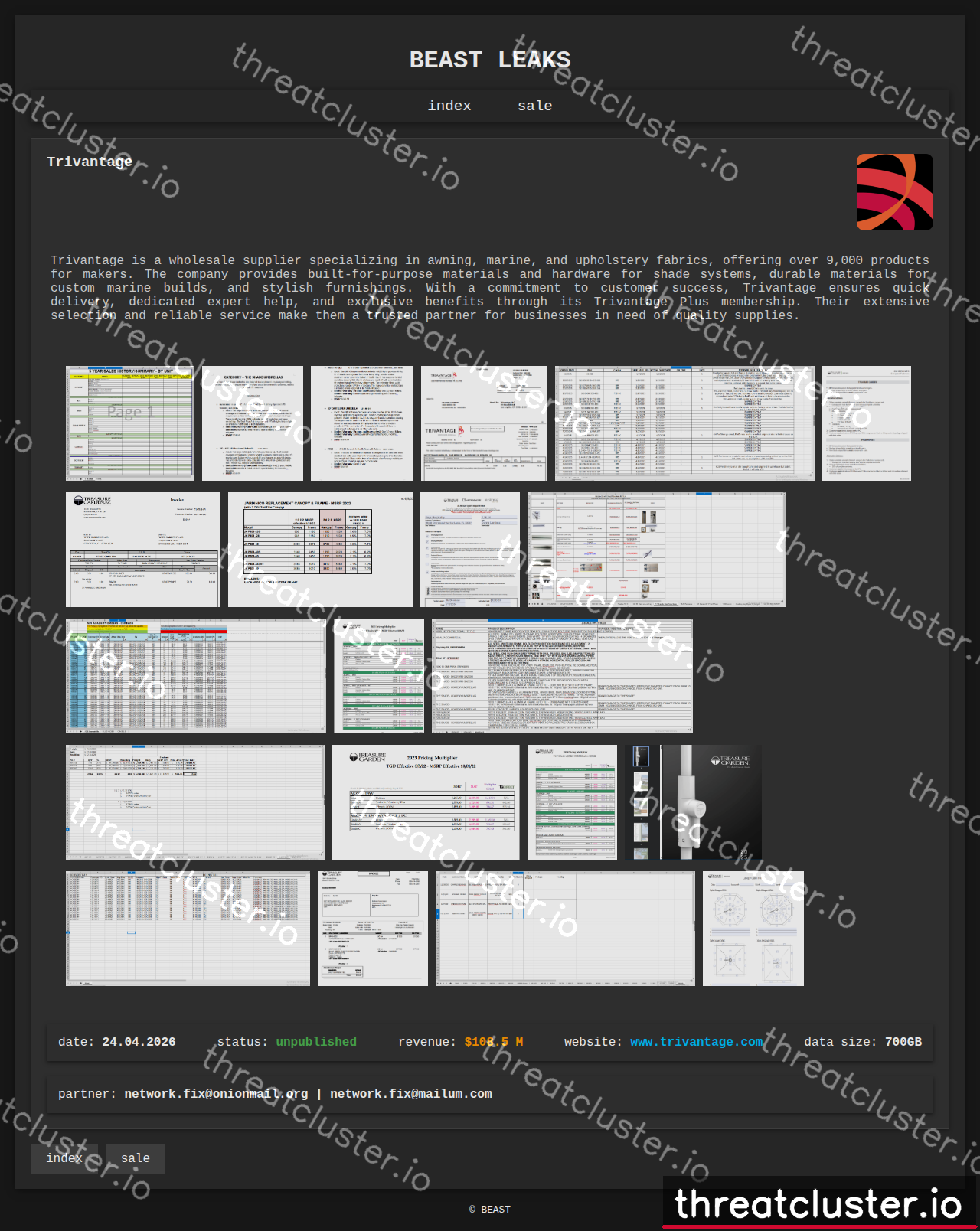 Leak-site post naming Trivantage, captured by ThreatCluster