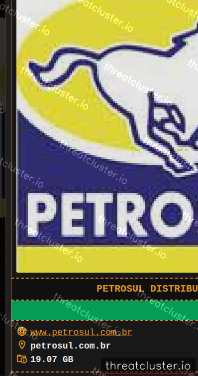 Leak-site post naming Petrosul Distribuidora, Transportadora e Comércio de Combustíveis Ltda., captured by ThreatCluster