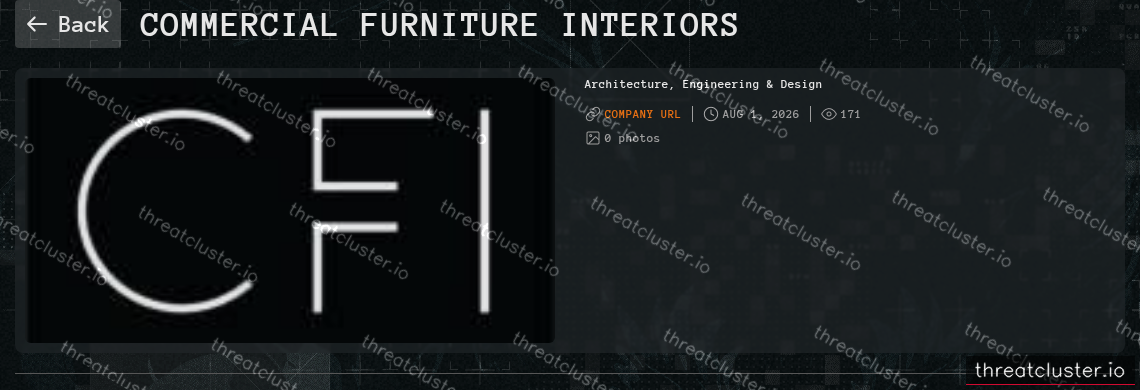 Leak-site post naming Commercial Furniture Interiors, captured by ThreatCluster