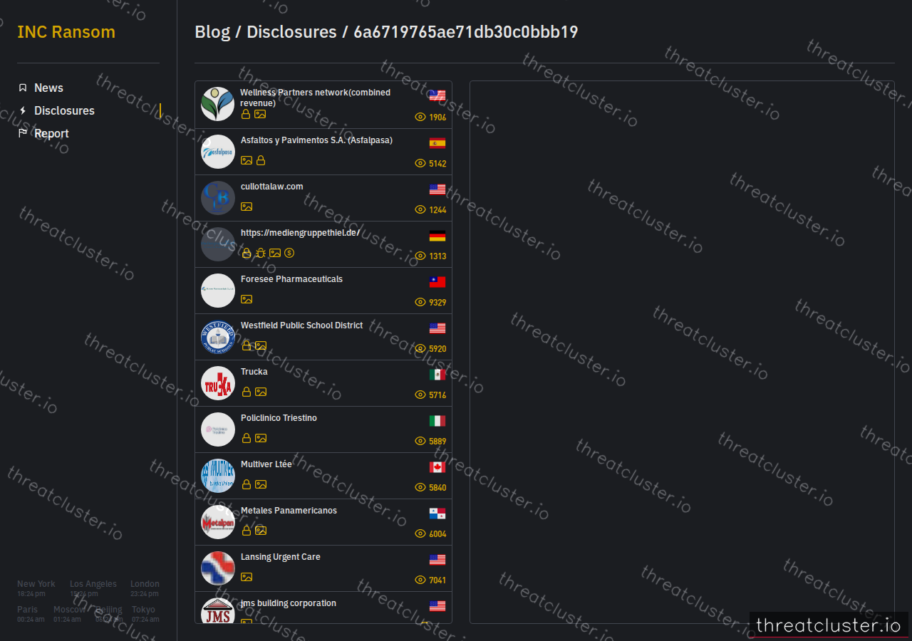 Leak-site post naming https://eclmn.com/, captured by ThreatCluster