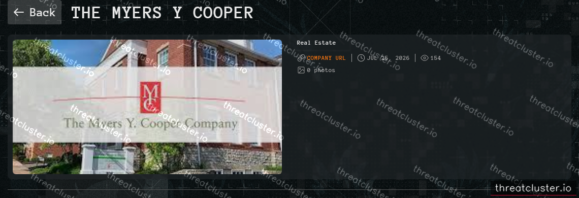 Leak-site post naming The Myers Y Cooper, captured by ThreatCluster
