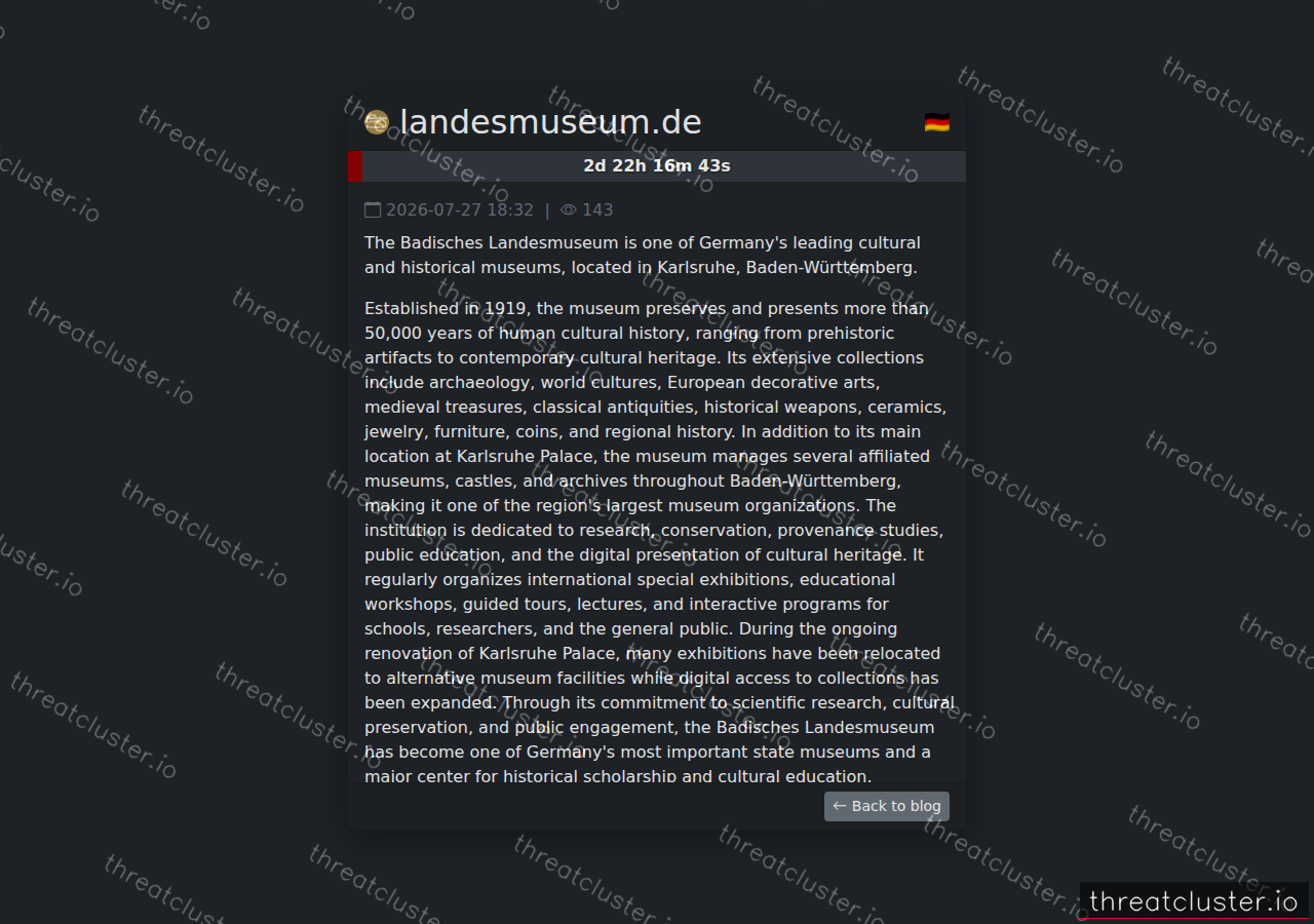 Leak-site post naming landesmuseum.de, captured by ThreatCluster
