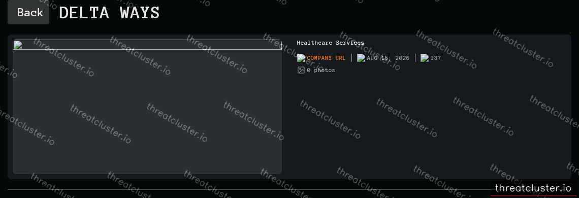 Leak-site post naming DELTA WAYS, captured by ThreatCluster
