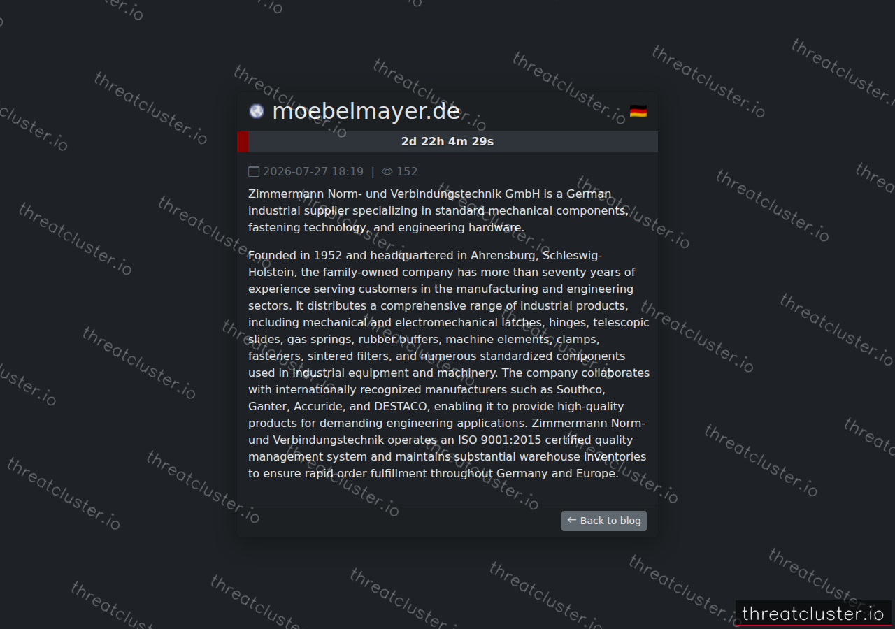 Leak-site post naming moebelmayer.de, captured by ThreatCluster