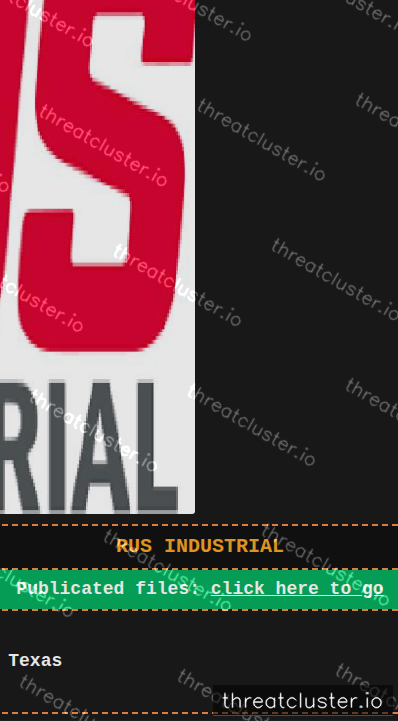 Leak-site post naming RUS Industrial, captured by ThreatCluster