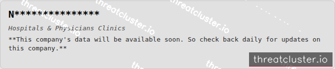 Leak-site post naming N***************, captured by ThreatCluster