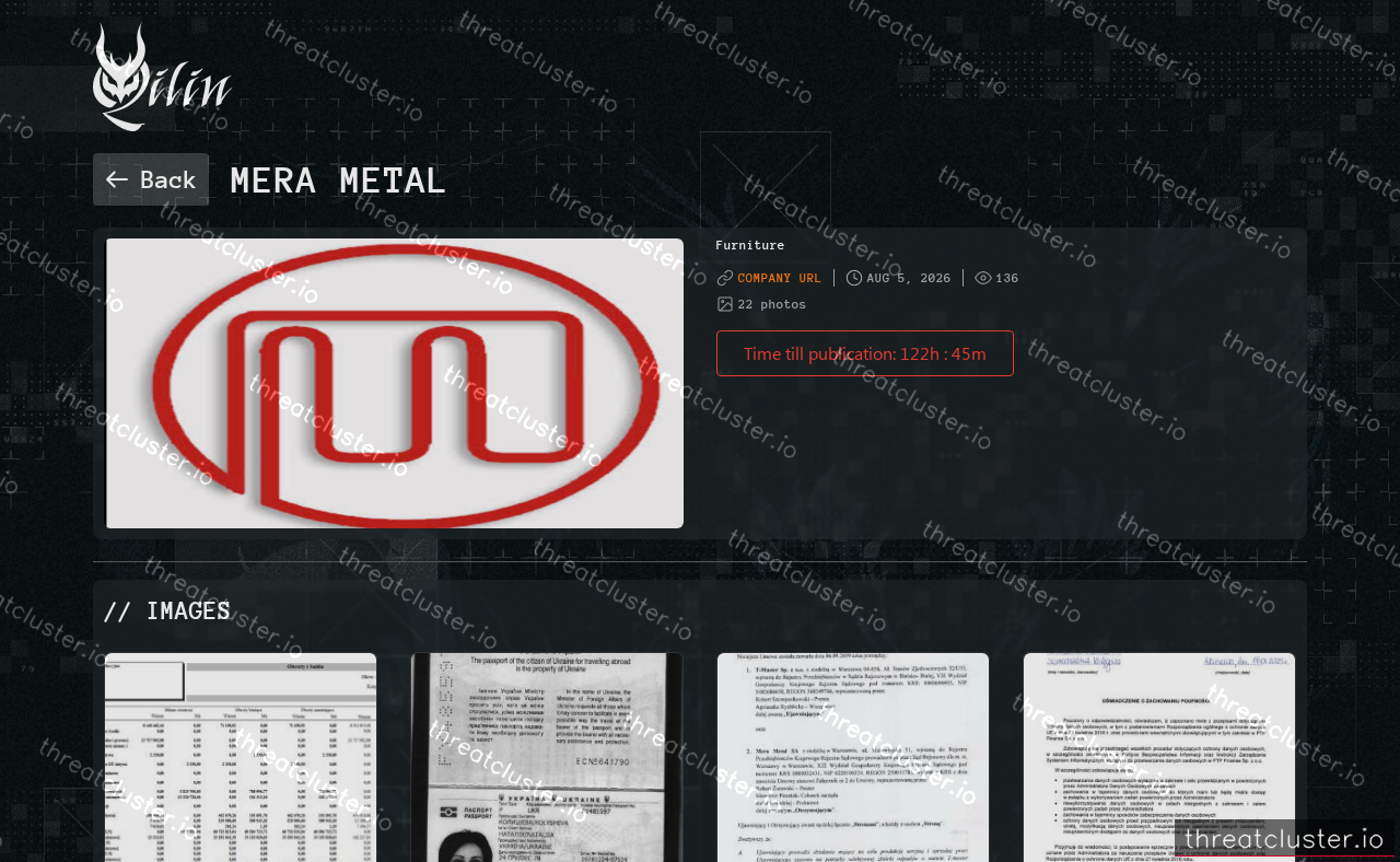 Leak-site post naming Mera Metal, captured by ThreatCluster