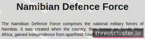 Leak-site post naming Namibian Defence Force, captured by ThreatCluster