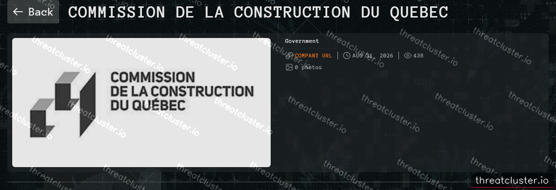 Leak-site post naming Commission de la construction du Quebec, captured by ThreatCluster