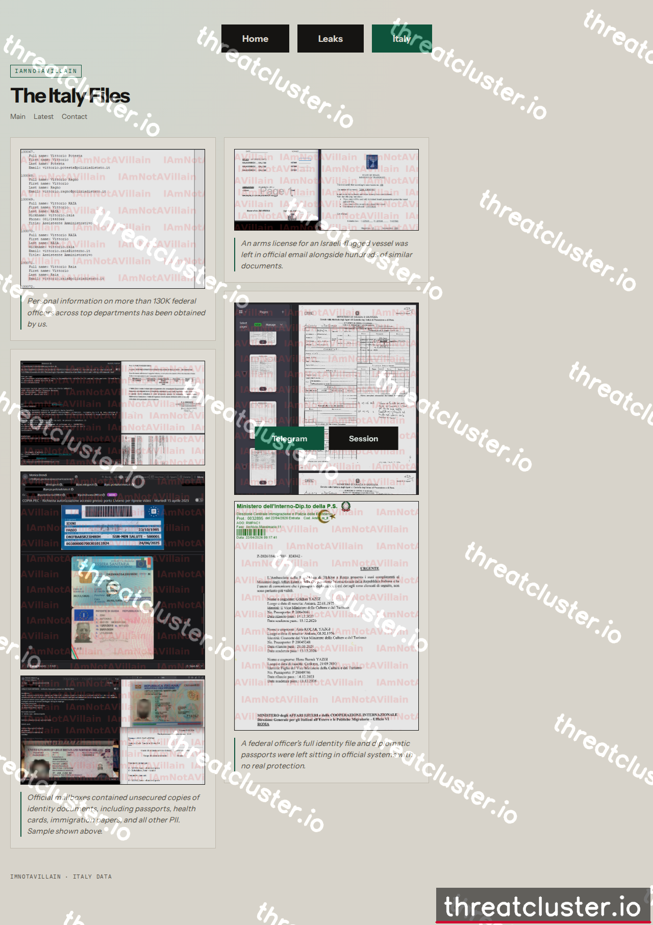 Leak-site post naming Italy, captured by ThreatCluster