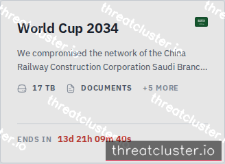 Leak-site post naming World Cup 2034, captured by ThreatCluster