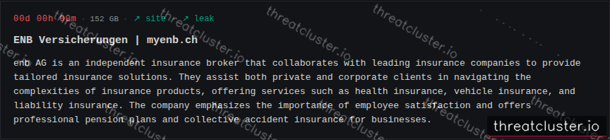 Leak-site post naming ENB Versich, captured by ThreatCluster