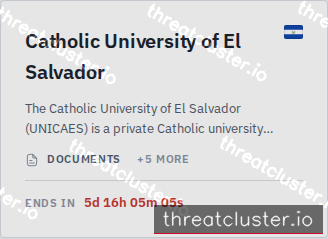Leak-site post naming Catholic University of El Salvador, captured by ThreatCluster