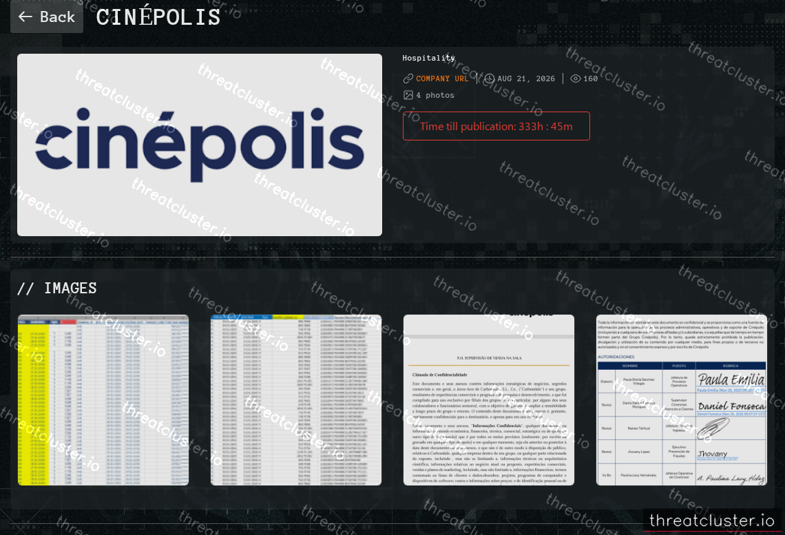 Leak-site post naming Cinépolis, captured by ThreatCluster