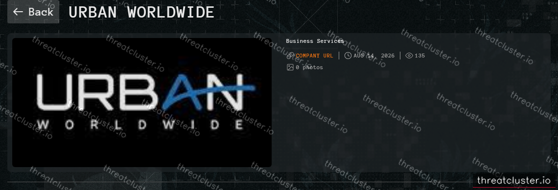 Leak-site post naming Urban Worldwide, captured by ThreatCluster