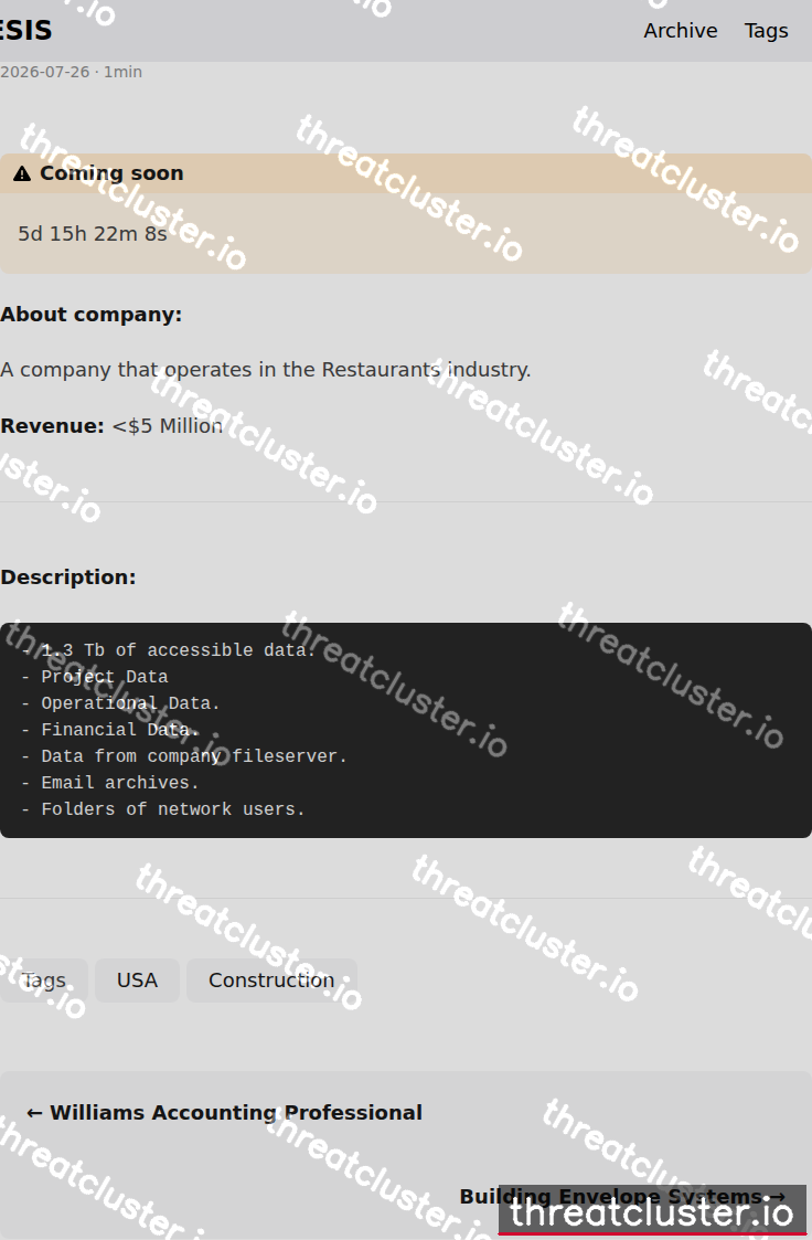Leak-site post naming JJP Slip Forming Inc., captured by ThreatCluster