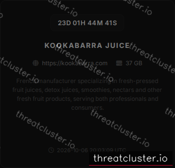 Leak-site post naming KOOKABARRA JUICE, captured by ThreatCluster