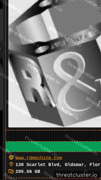 Leak-site post naming R & D Machine and Engineering, captured by ThreatCluster
