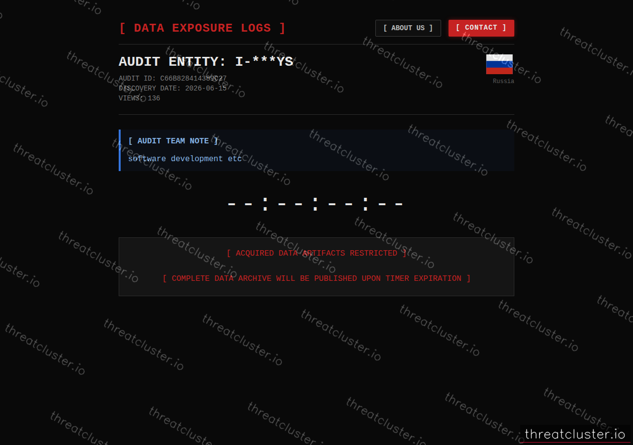 Leak-site post naming I-***YS, captured by ThreatCluster