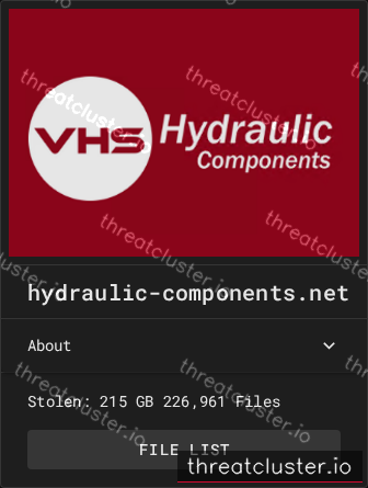 Leak-site post naming hydraulic-components.net, captured by ThreatCluster